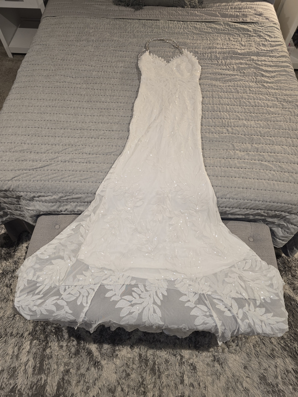 Fashion Nova White Beaded Lace Mermaid Wedding Gown